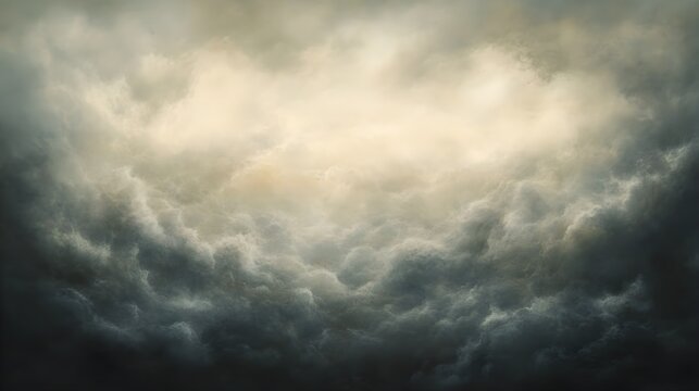 A sweeping view of a plain beneath thick, rolling thunderclouds, with stormy skies and an air of impending weather; the clouds are dense and charged, adding a sense of drama and anticipation 