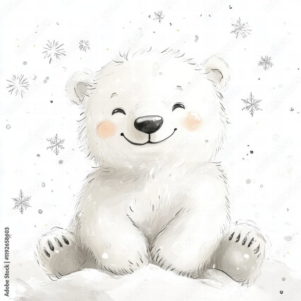 Leinwandbilder cute smiling polar bear with fluffy white fur enjoys a snowy winter day in a serene setting filled w