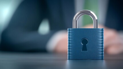 Fototapeta premium Secure Padlock Reflects Soft Light on Desk. AI Generated