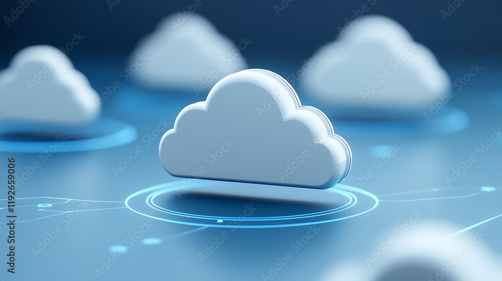 Poster modern cloud computing concept with 3d cloud icons on digital background for technology and innovati