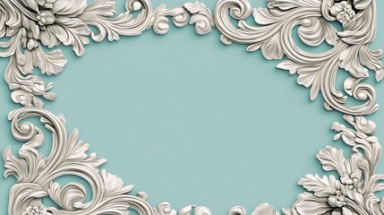 Ornate White Floral Frame on a Teal Background