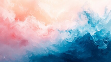Obraz premium A vibrant abstract artwork featuring swirling colors of pink, blue, and white, evoking a sense of calm and creativity through its fluid forms and soft textures