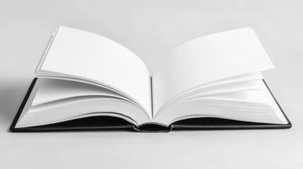Fototapeta premium Open blank book with white pages on light background, perfect for mockups and creative projects. Ideal for showcasing designs or notes