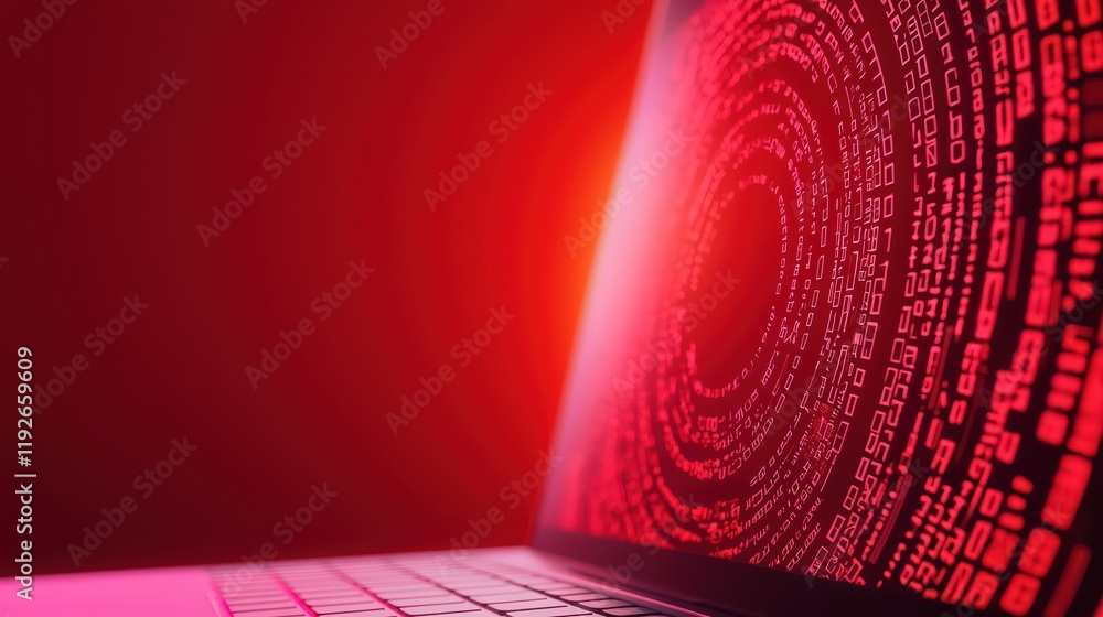 Poster abstract digital background with binary code on laptop screen