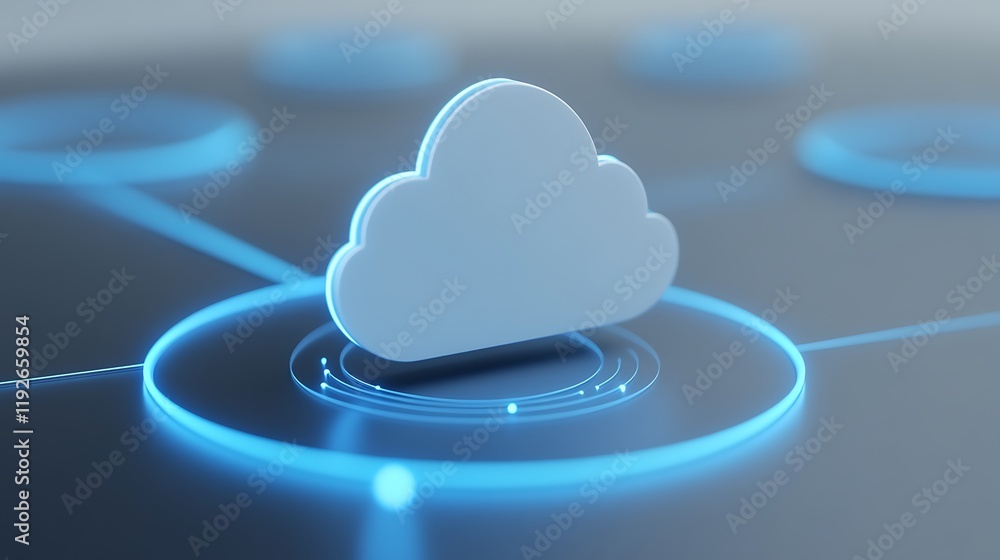 Poster modern cloud computing concept with abstract digital network connections and blue glow effect