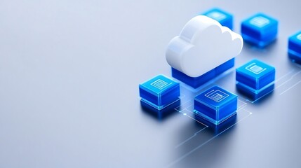 Obraz premium Abstract Cloud Computing Network Data Storage Blue Cubes. AI Generated