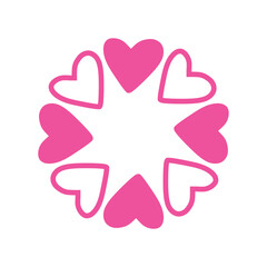 Logo con corazones con líneas y relleno. Banner con marco circular con forma de estrella para tarjetas y felicitaciones de San Valentín  © teracreonte