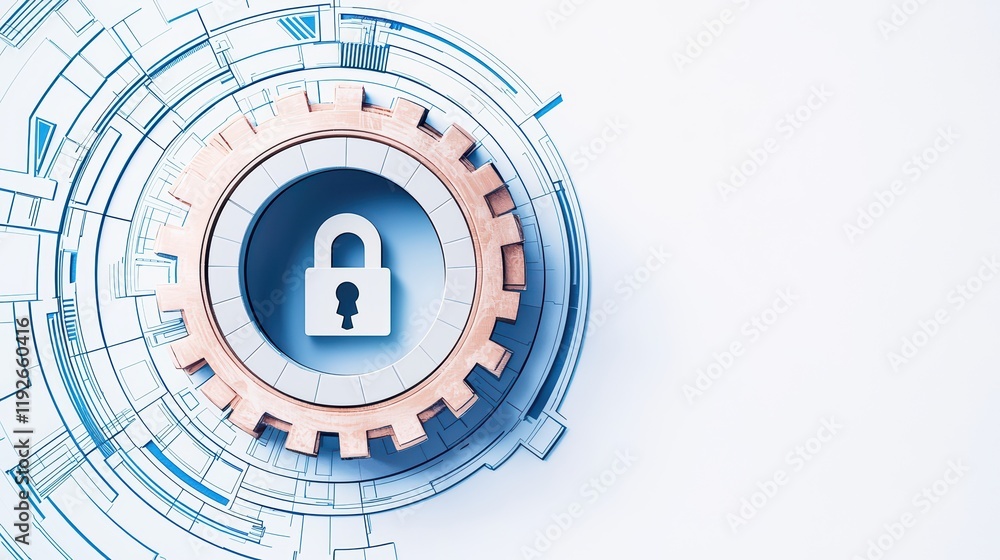 Poster secure digital lock with gear and abstract technology background