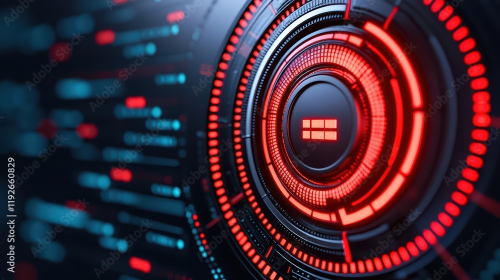 Poster futuristic abstract design featuring red and blue circles and lines