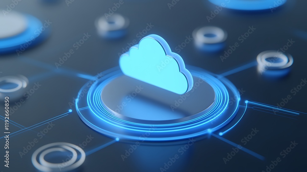 Aufkleber modern cloud computing concept with digital connections and 3d cloud icon on dark background