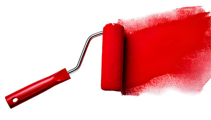 red paint roller isolated on Transparent Background.