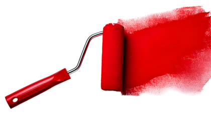 red paint roller isolated on Transparent Background.