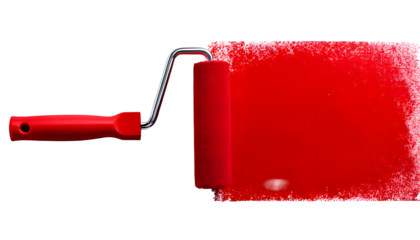 red paint roller isolated on Transparent Background.