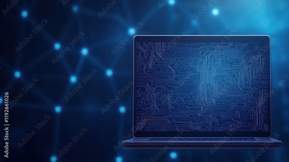 Aufkleber digital laptop with abstract circuit background for technology concept