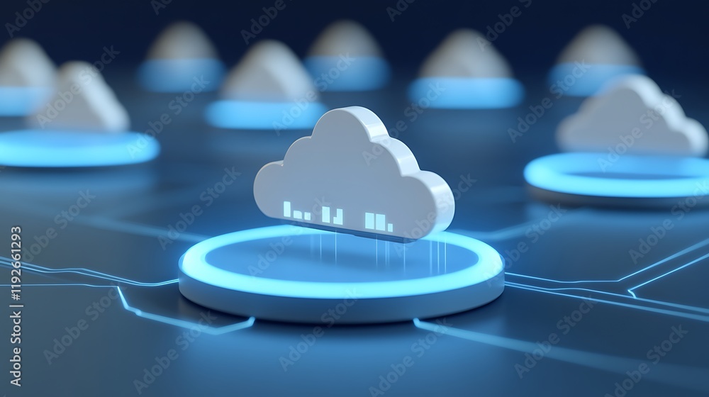 Poster modern cloud computing concept with digital network and data storage visualization in 3d design