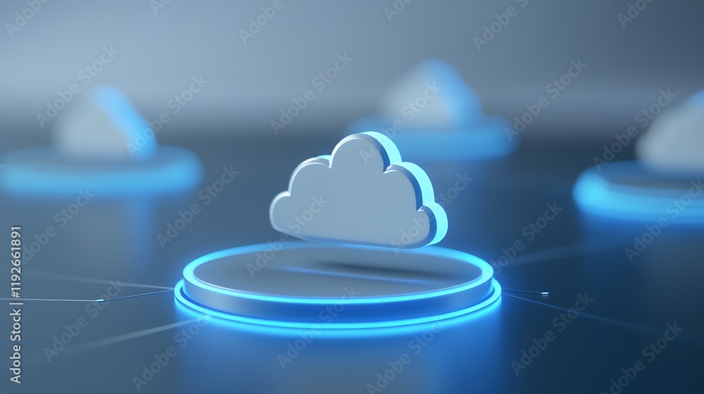 Poster modern cloud computing concept with glowing elements and minimalist design for digital technology im