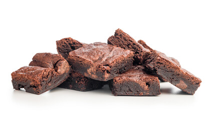Homemade chocolate brownies isolated on white background.