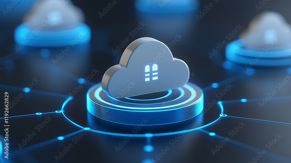 Poster modern cloud computing icon with digital connections representing data storage and technology innova