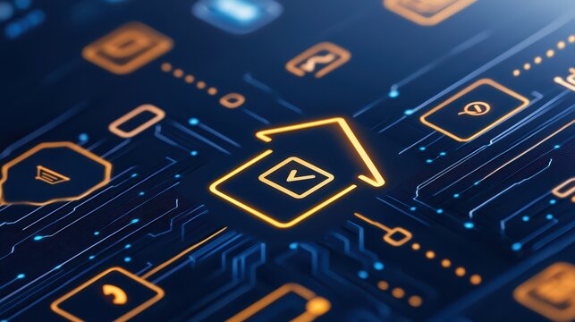 Digital Interface with Smart Home Icons and Data Visualization