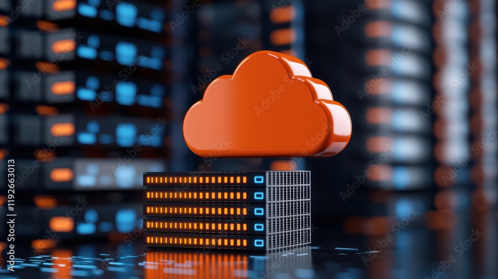 Poster cloud computing concept with data storage server in digital space