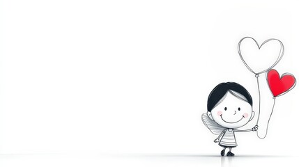 Young Girl Joyfully Holding a Bright Heart Shaped Balloon in a Colorful Outdoor Setting Symbolizing Love Happiness and Playfulness on a Beautiful Day