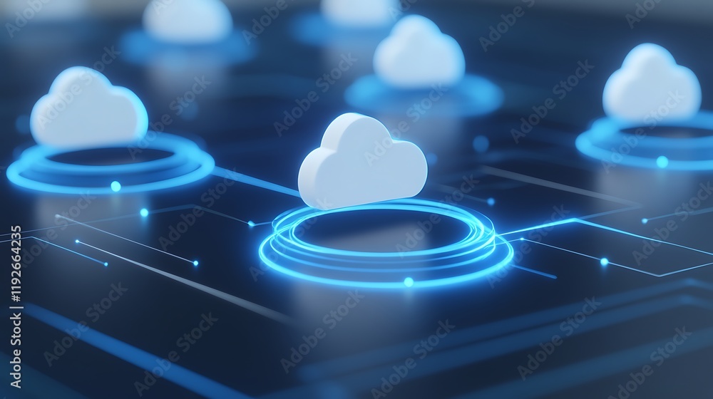 Poster modern cloud storage concept with digital connections and blue circuitry visualized in abstract art