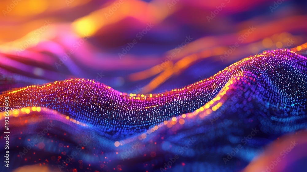 Poster a colorful, textured wave of glowing particles creates a mesmerizing, abstract visual effect reminis