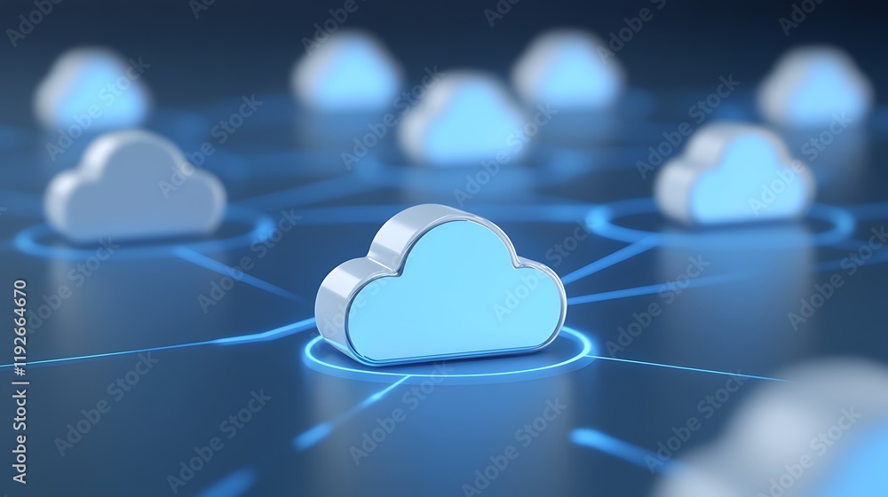 Poster modern cloud technology concept with 3d clouds connecting in a network on a dark background