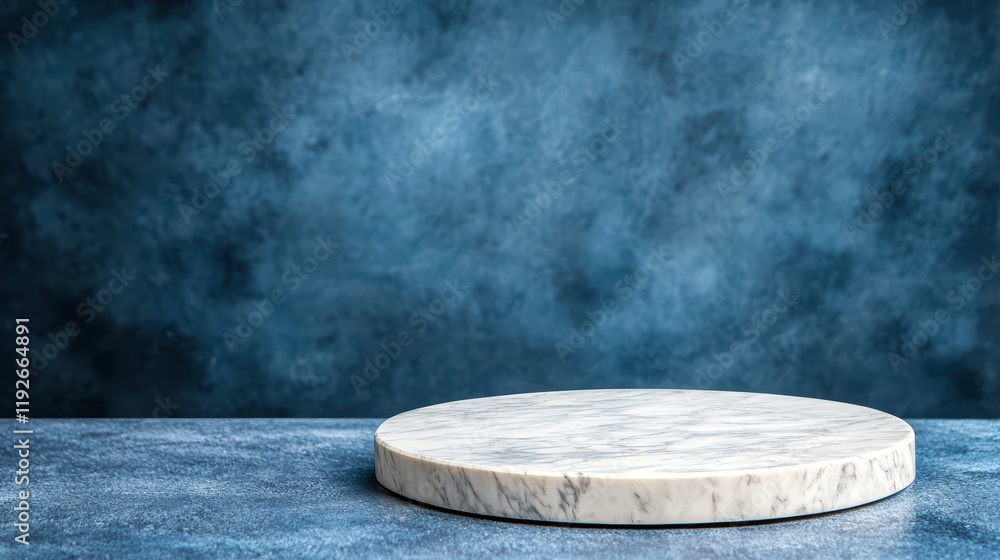 Aufkleber marble round platform on blue textured background for display use