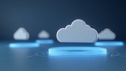 Modern Cloud Technology Illustration with Minimalist Design on a Dark Background for Digital Concepts