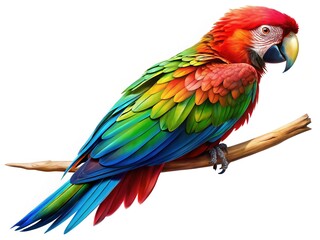 Naklejka premium Silhouette Green-winged Macaw Perched on Branch - Transparent Background Stock Photo