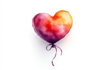 Heart-Shaped Balloon with Colorful Watercolor Effect on White Background