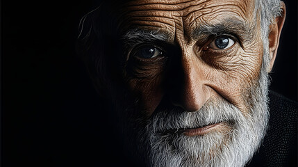 Primer plano retrato de hombre senior mayor con expresión mirando a cámara