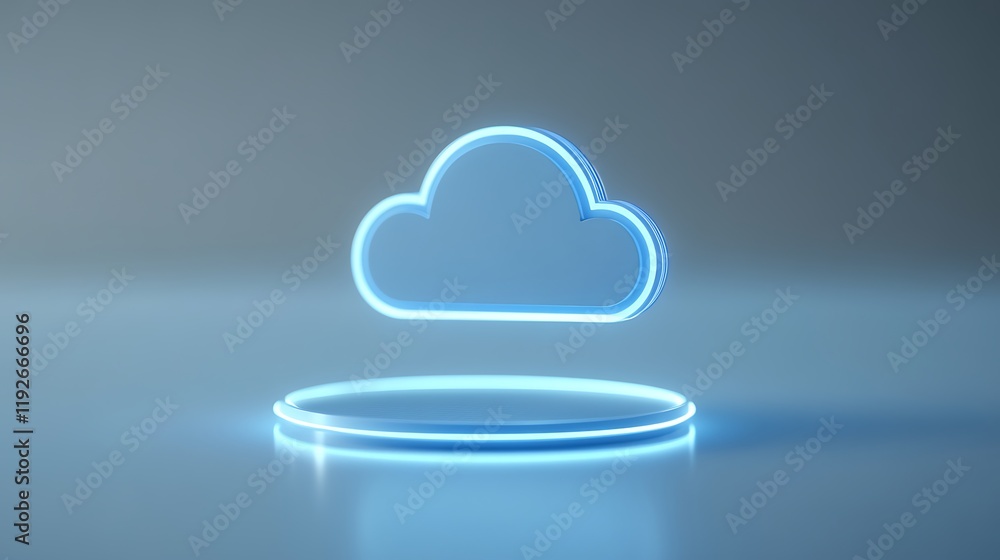 Poster modern neon cloud icon on minimalistic background for digital technology and cloud computing concept