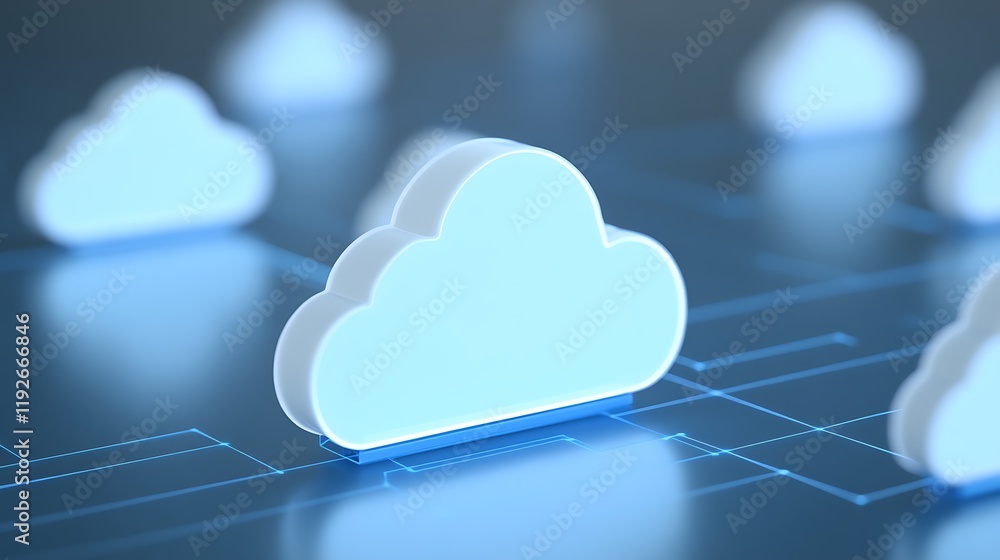Poster modern technology concept of cloud computing with glowing clouds on dark background