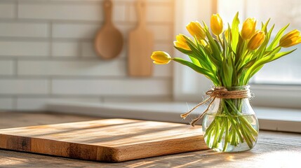 Enhancing your space spotless kitchen counter with fresh flower vase home interior decor natural light aesthetic appeal