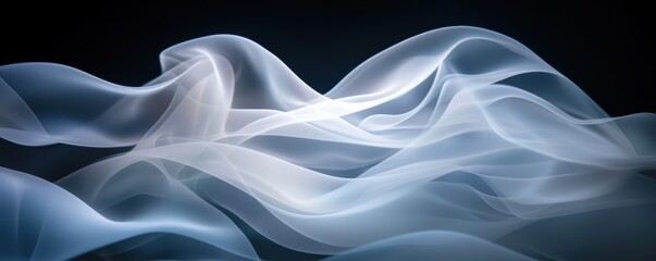 Obraz premium Wisps of flowing white smoke on a black backdrop forming intricate curves, symbolizing movement, air, and atmospheric beauty
