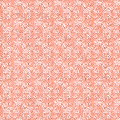 Soft peach seamless floral pattern with delicate leaf and berry clusters, ideal for feminine fabrics, wedding stationery, and subtle decorative designs.