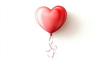 Heart-Shaped Red Balloon with Ribbon on White Background