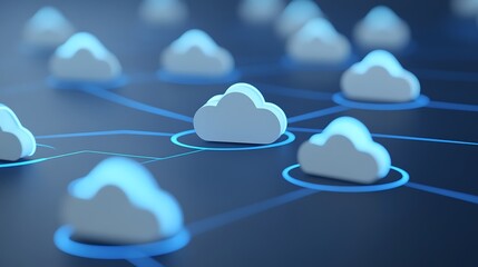Network of Stylized Clouds Representing Cloud Computing Technology and Data Connectivity Solutions