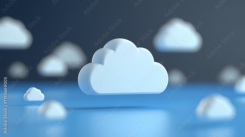 Poster soft blue clouds floating on a minimalistic background with subtle depth and dimensionality in space