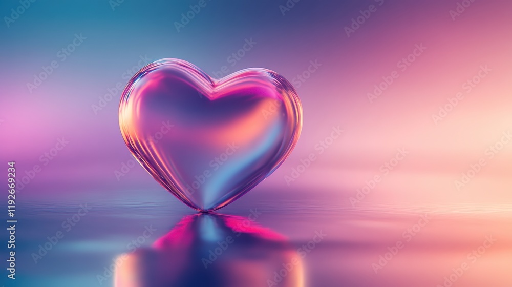 Poster colorful glass heart with soft lighting and gradient background reflection
