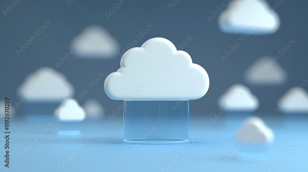 Aufkleber white cloud shape on blue background with abstract floating clouds for technology or weather themes