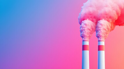 Colorful Emission from Industrial Smoke Stacks Against Gradient Sky