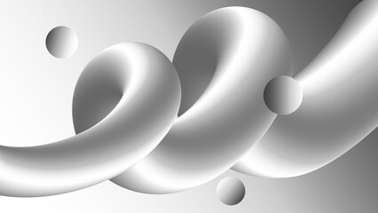 Abstract background 3d silver metallic twisted liquid line and spheres