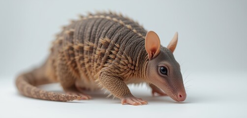 Obraz premium Close-up of armadillo with intricate scales on white background
