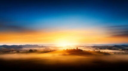 Fototapeta premium Golden Sunrise Illuminates Misty Valley Landscape. AI Generated