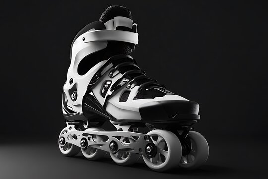 Stylish White and Black Inline Skates on Dark Background