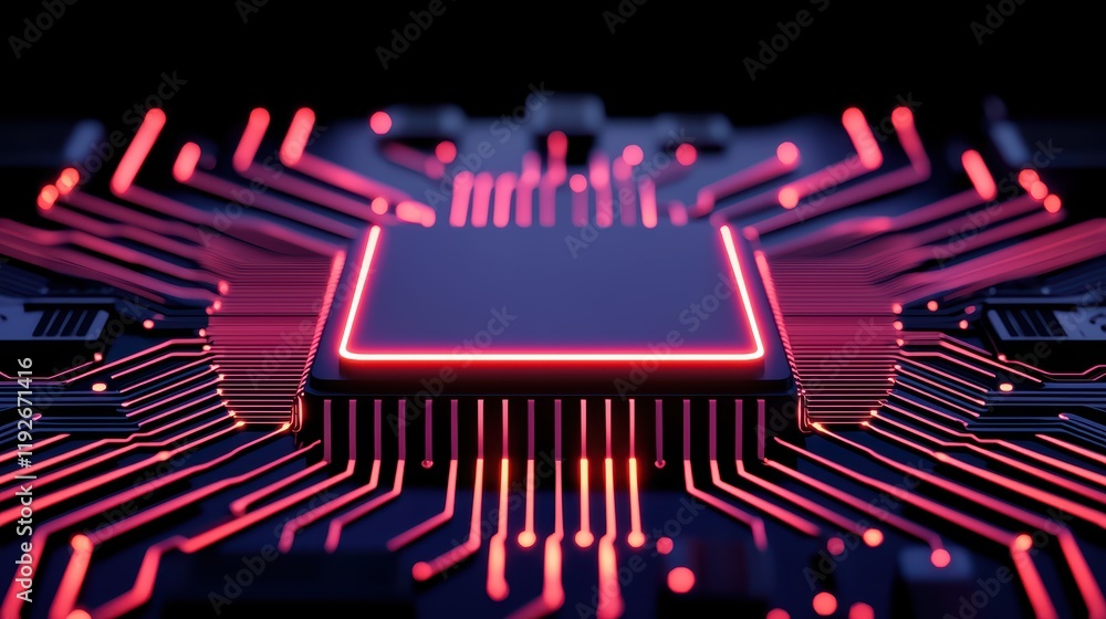 Aufkleber futuristic computer chip with neon light and circuit design