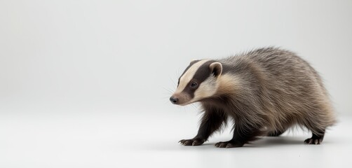 Fototapeta premium Realistic badger walking on white background